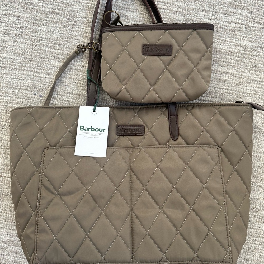 Barbour Quilted Tote Bag and pouch , sand dune